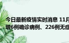 今日最新疫情实时消息 11月19日0-21时，新疆和田地区新增6例确诊病例、226例无症状感染者