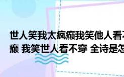 世人笑我太疯癫我笑他人看不出穿全诗歌曲（世人笑我太疯癫 我笑世人看不穿 全诗是怎样的 请哥们帮一下）