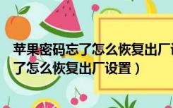 苹果密码忘了怎么恢复出厂设置删除所有东西（苹果密码忘了怎么恢复出厂设置）