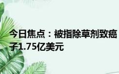 今日焦点：被指除草剂致癌：拜耳在美国被判赔偿一患癌男子1.75亿美元